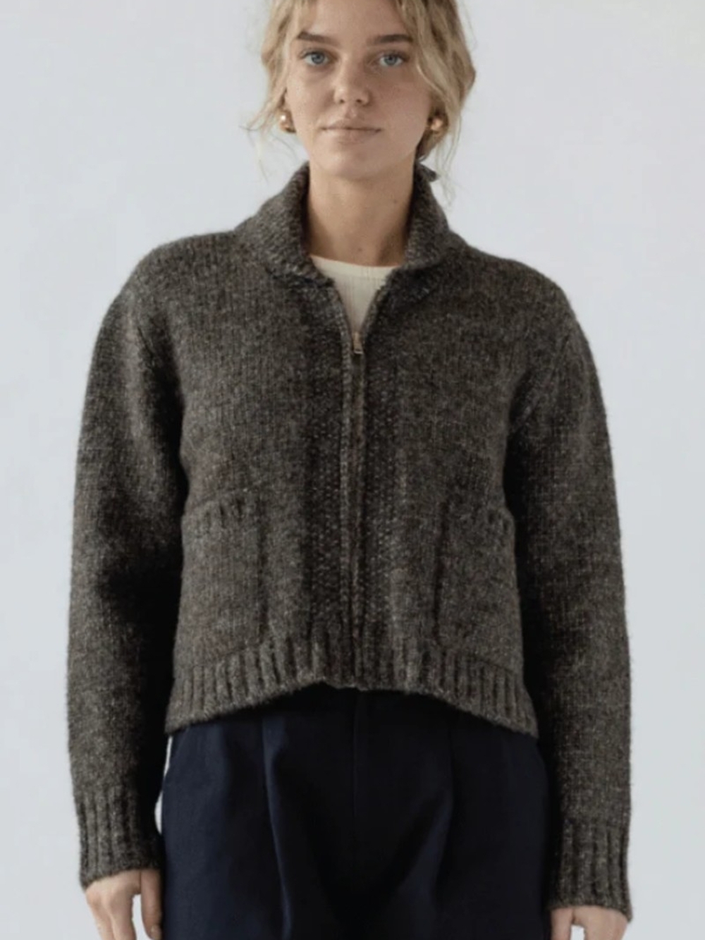 First Rite Alpaca Zip Up Cardigan In Bark * Sold Out Colorway